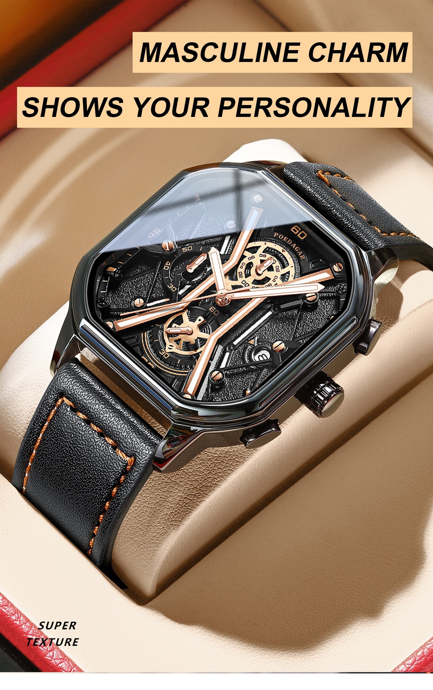 BeniSap Fashion Men Wristwatches Luxury Chronograph Luminous Waterproof Date Man Watch Square