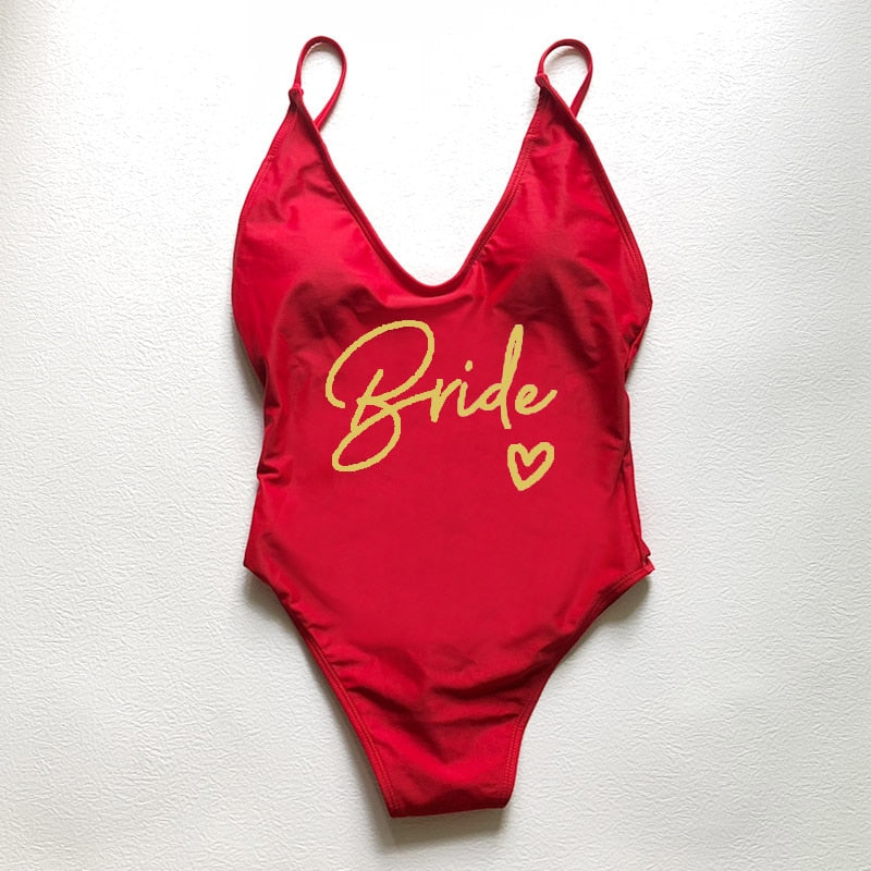 Sexy Padded One Piece Swimsuit TEAM Bride love Swimwear Women Summer Beachwear Bachelor Party Plus Size Bathing Suit Swimming