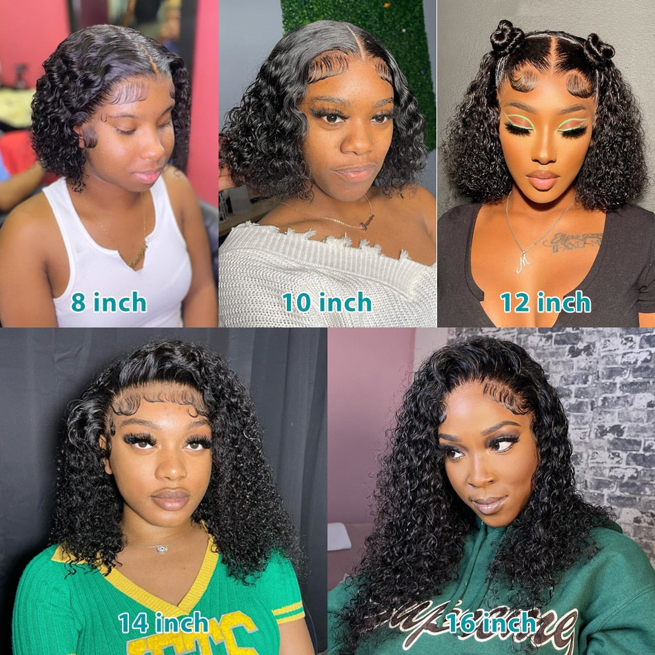 Bob Lace Wig Curly Women Deep Water Curly Wave Human Hair Short Lace Frontal T Part Wig