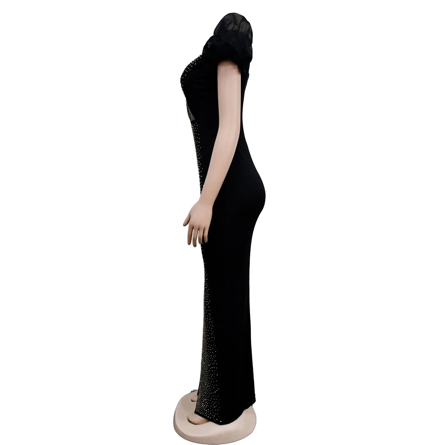 2023 Women Luxury Diamonds Hot Drill Wrap V-neck Puff Short Sleeve Bodycon Midi Maxi Dress Sexy Night Club Birthday Vestidos