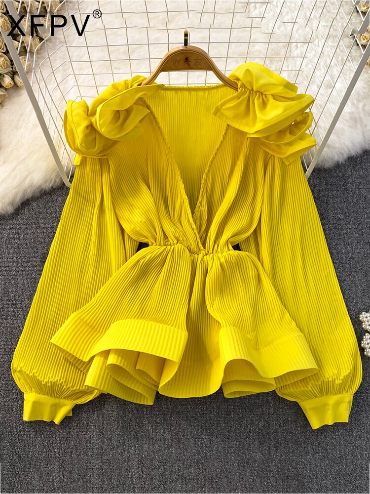 Rambellin  Designer  Blouse Women Elegant Long Sleeve Shirt One size fits all