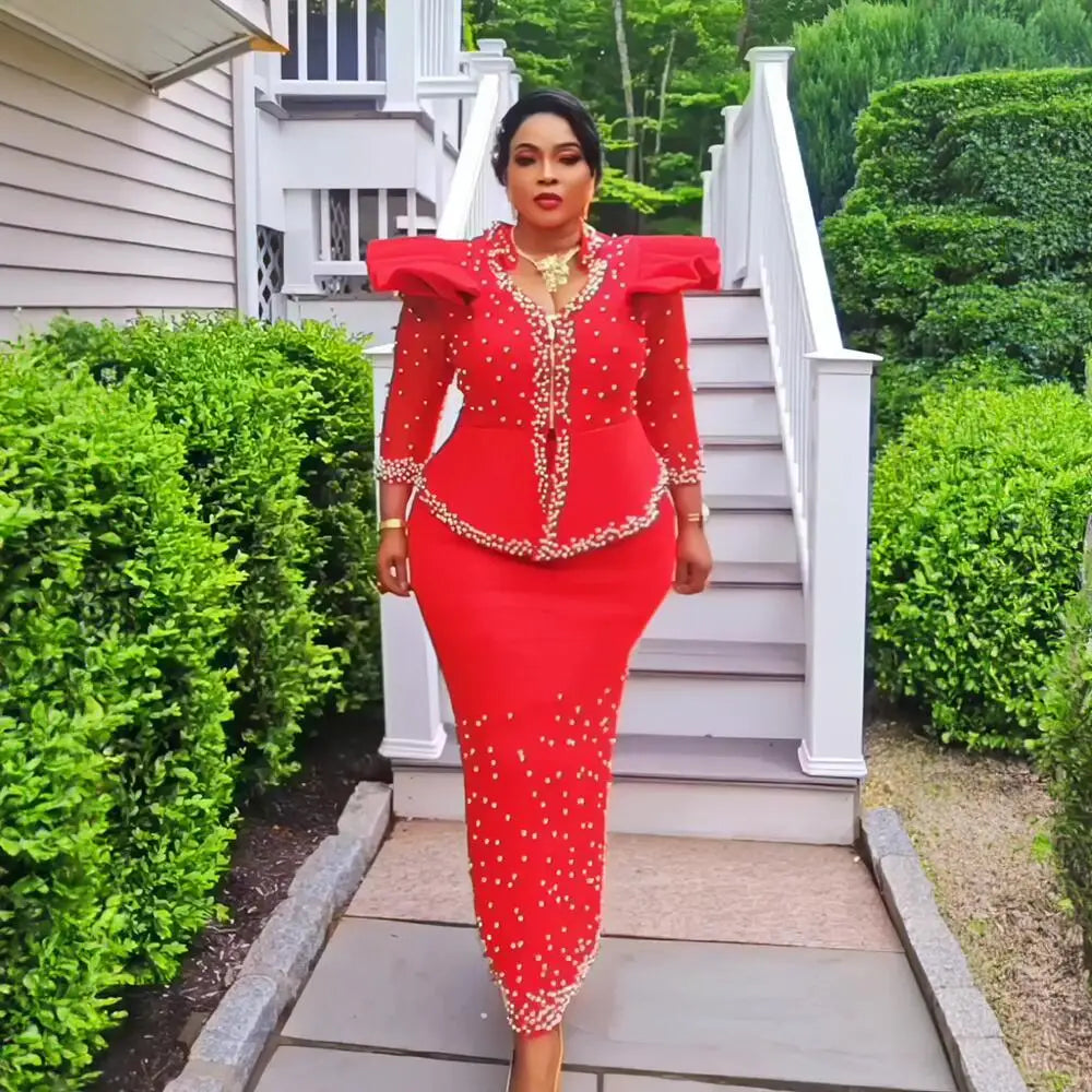 2024 african dresses for woman suit luxury women's elegant dress Mesh fabric women's clothing from turkey