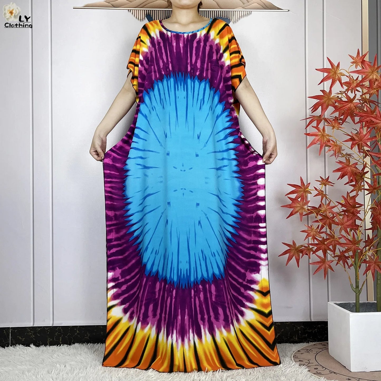 Women Short Sleeve Cotton Loose Femme Robe Dresses With Big Scarf