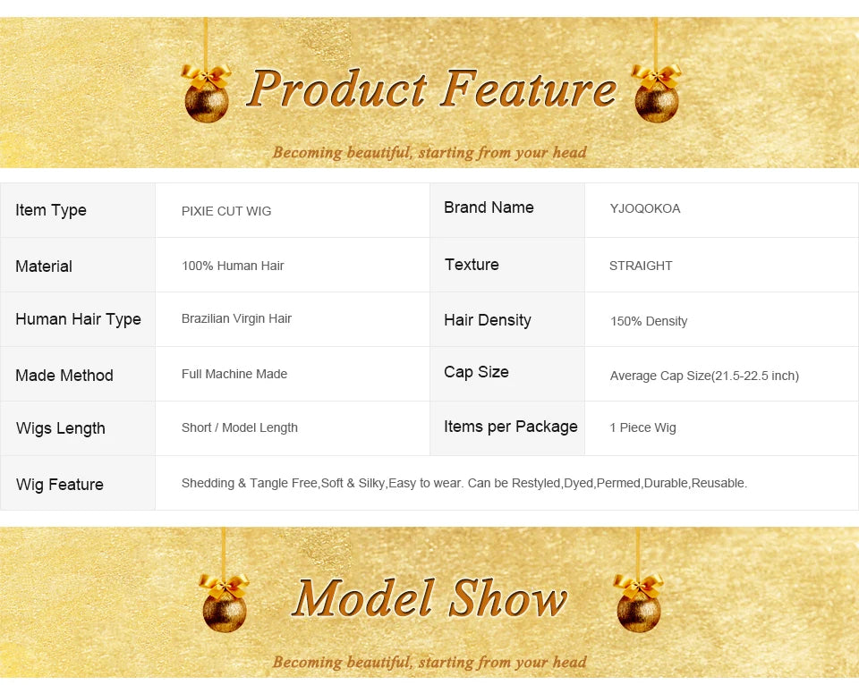 Short Straight Bob Wig Pixie Cut Hair For Black Women With Bangs Brazilian Virgin