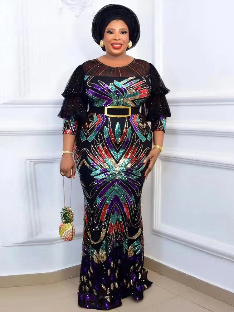 Luxury Evening Dresses Women African Sequin Bodycon Mermaid Dress
