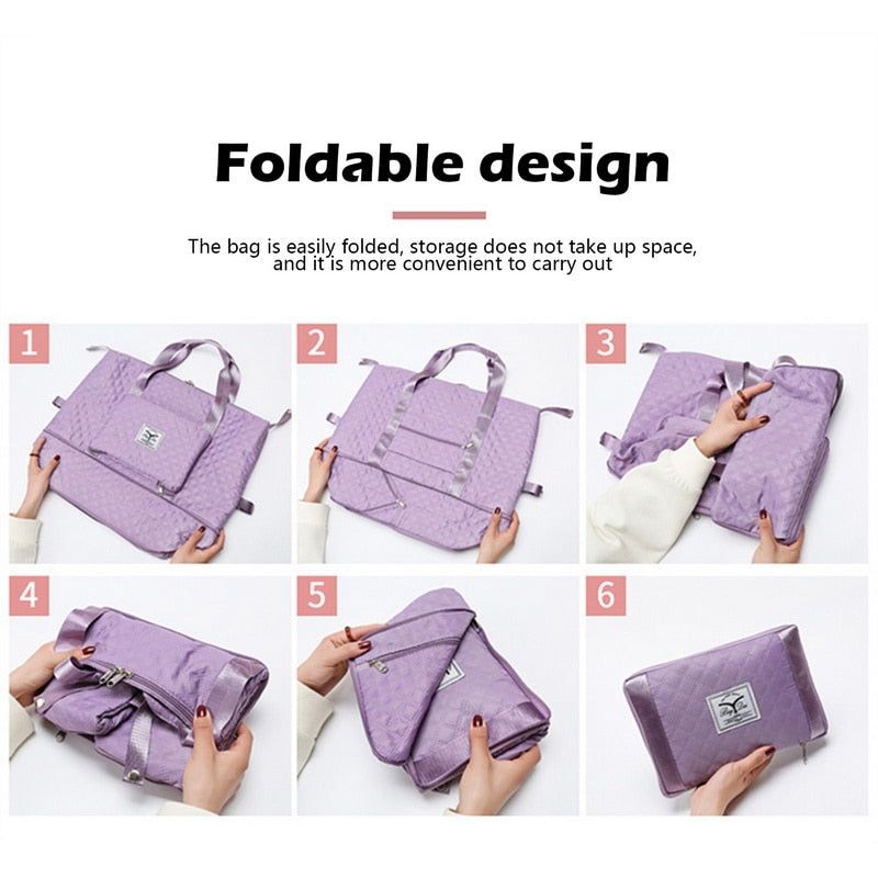 Foldable Travel Bag Wet Dry Separation Waterproof Handbag Lingge Large Capacity Solid Tote Bag Women Gym Yoga Shoulder Bags