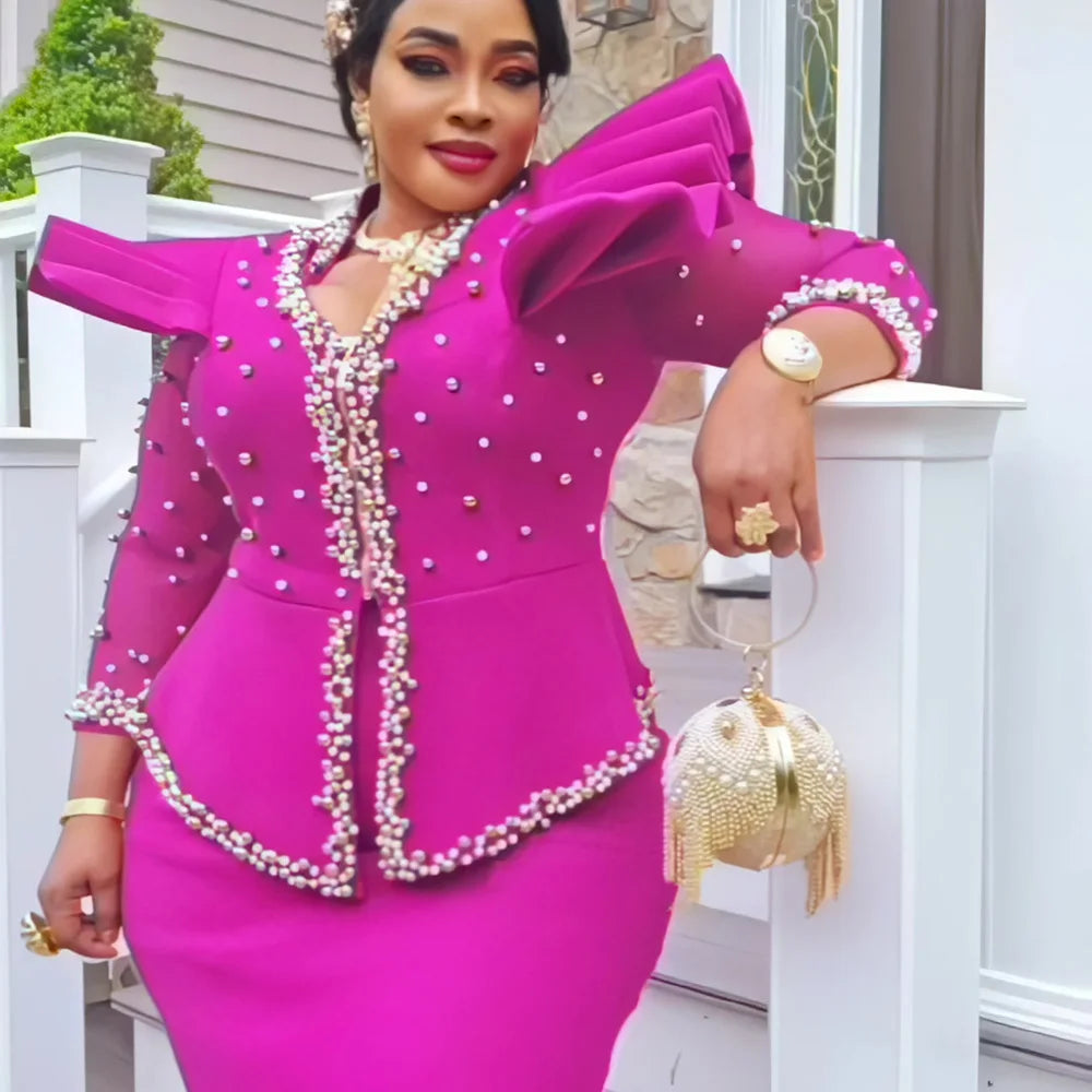 2024 african dresses for woman suit luxury women's elegant dress Mesh fabric women's clothing from turkey