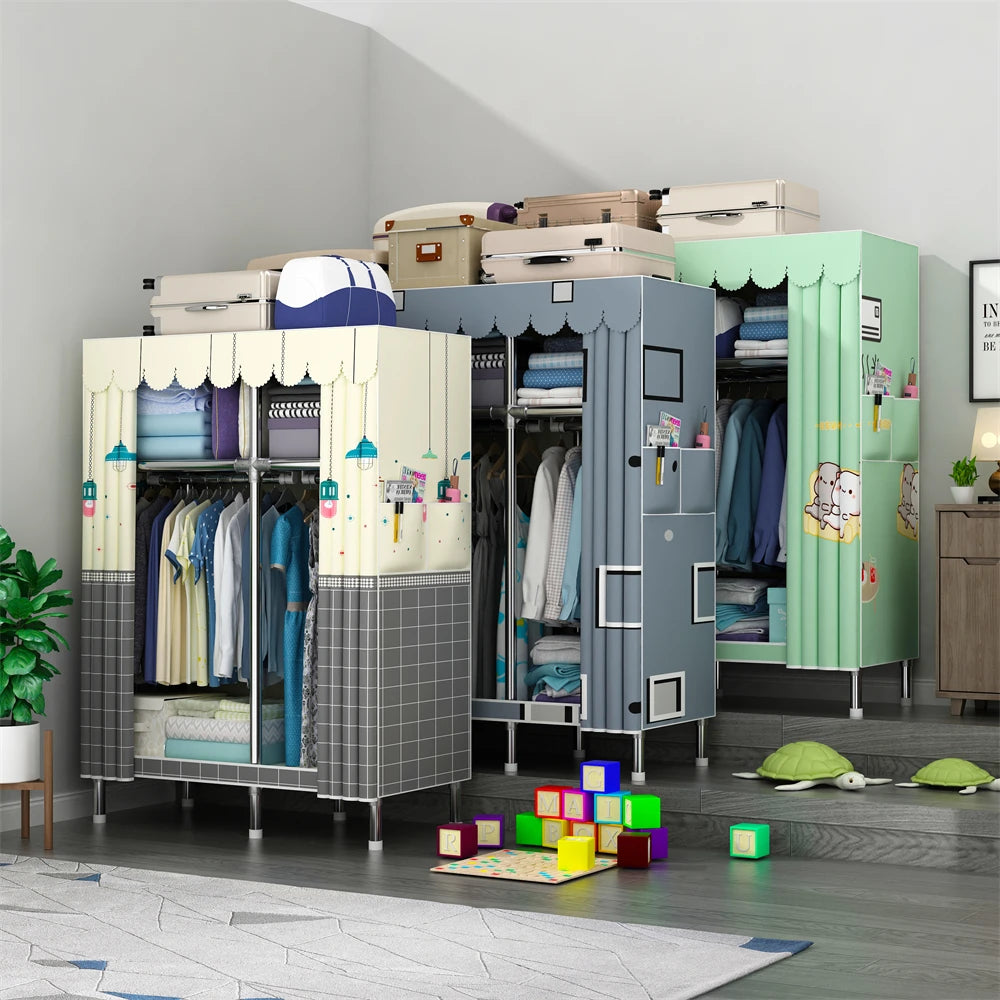 Wardrobe Wardrobe with 23MM Steel Pipe Bedroom Foldable Cloth Wardrobe