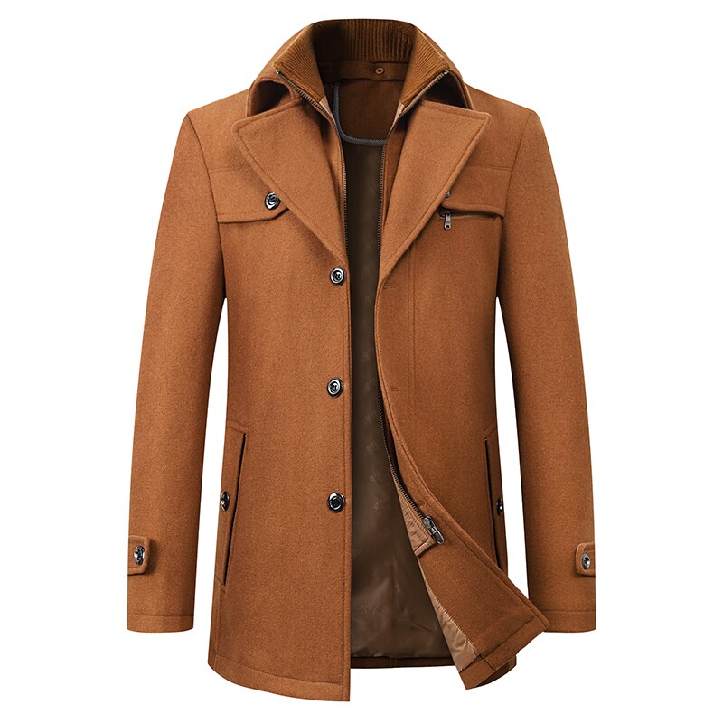 Man Classic Fashion Trench Coat Jackets MaleLong Trench Slim Fit Overcoat Blends Fashion Wool Warm Outerwear Windbreaker