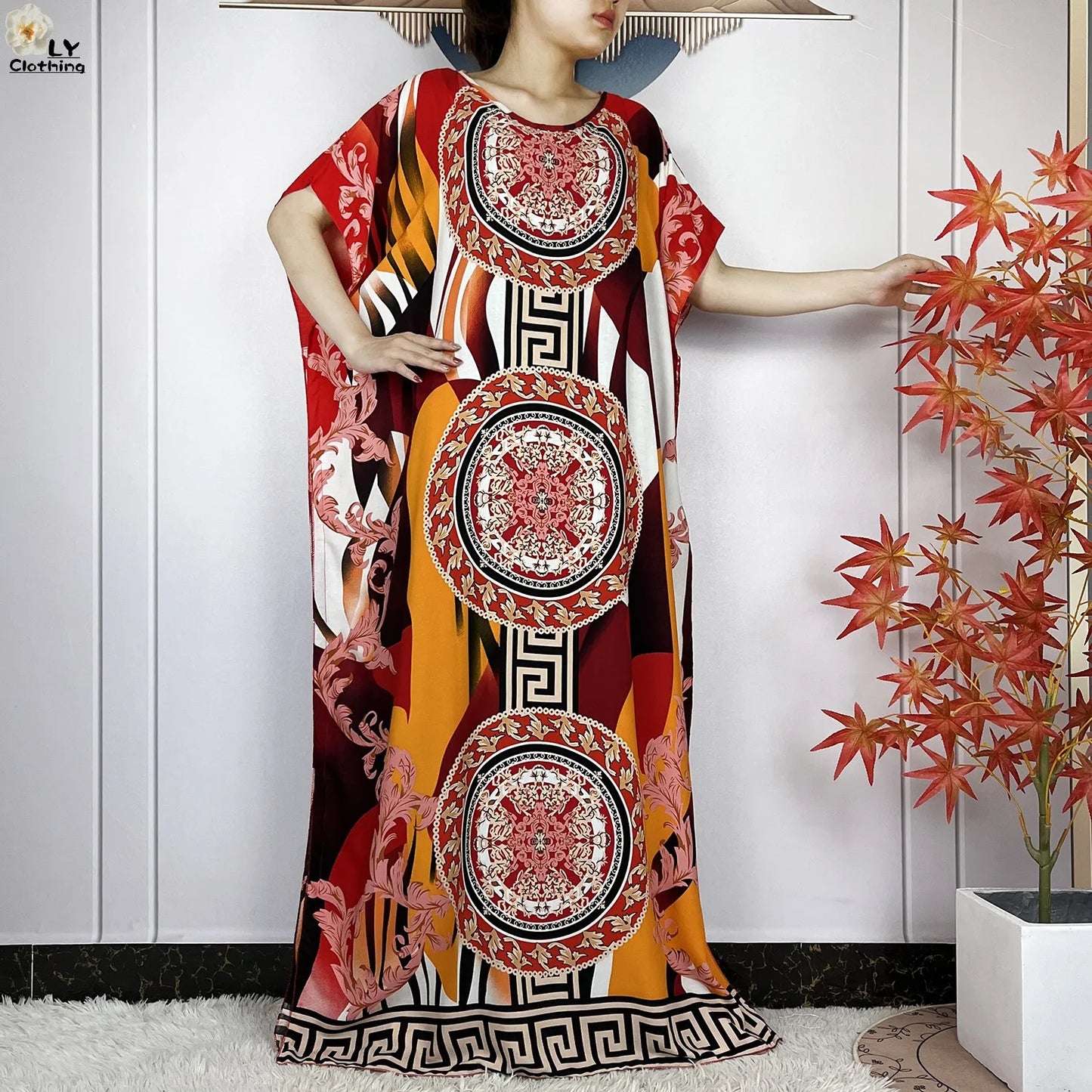 Women Short Sleeve Cotton Loose Femme Robe Dresses With Big Scarf