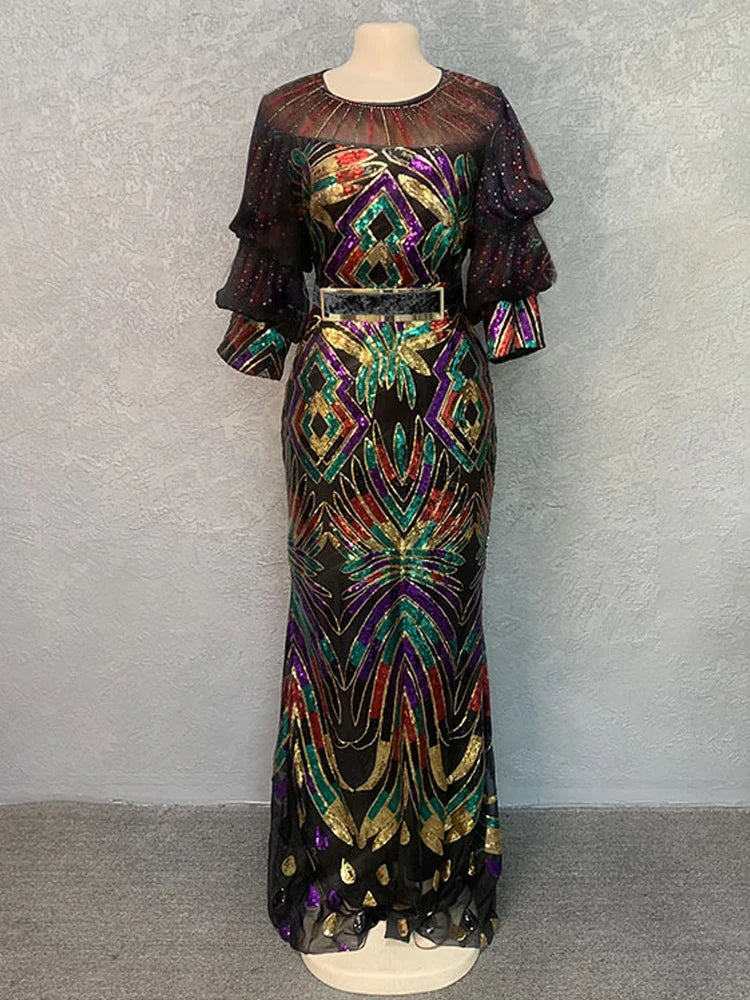 Luxury Evening Dresses Women African Sequin Bodycon Mermaid Dress