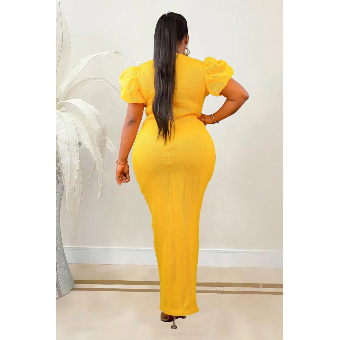 2023 Women Luxury Diamonds Hot Drill Wrap V-neck Puff Short Sleeve Bodycon Midi Maxi Dress Sexy Night Club Birthday Vestidos