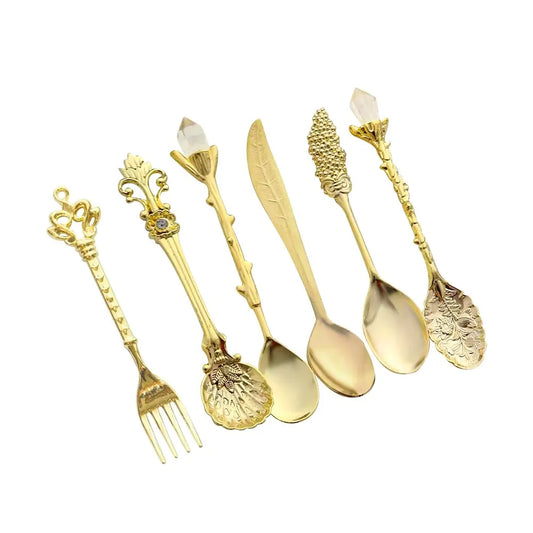 6Pcs/Set Vintage Carved Coffee Spoon Teaspoon Retro Zinc Alloy Dessert Coffee Tableware Spoons Cutlery Kitchen