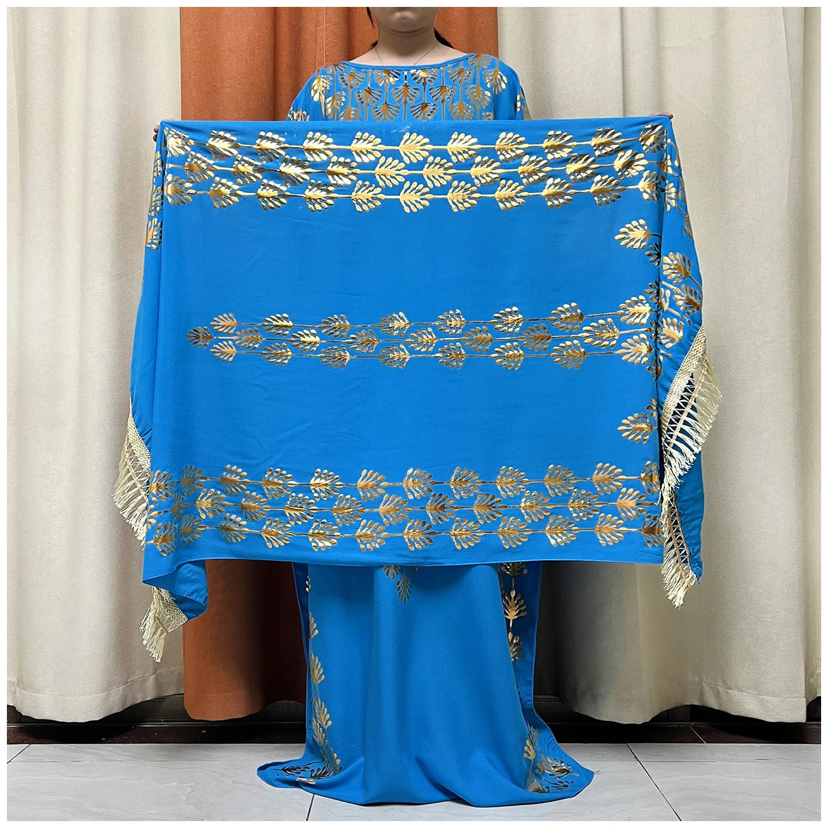 Women Dubai Stretch Print Loose Fit  Elegant Dresses Caftan Moroccan Robe With Headscarf
