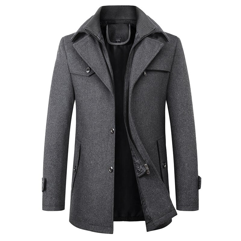 Man Classic Fashion Trench Coat Jackets MaleLong Trench Slim Fit Overcoat Blends Fashion Wool Warm Outerwear Windbreaker