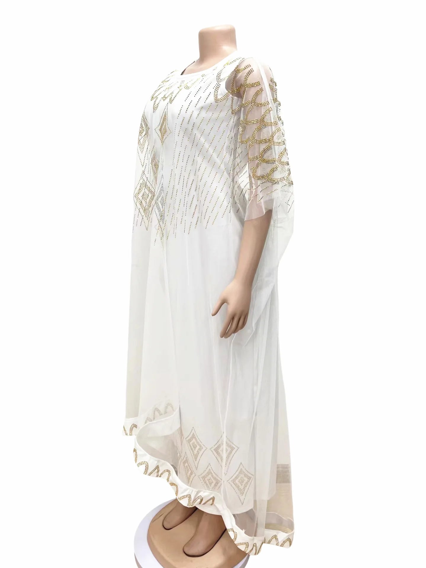 Two-Piece Dresses Women Mesh Caftan Abaya Robe Clothes