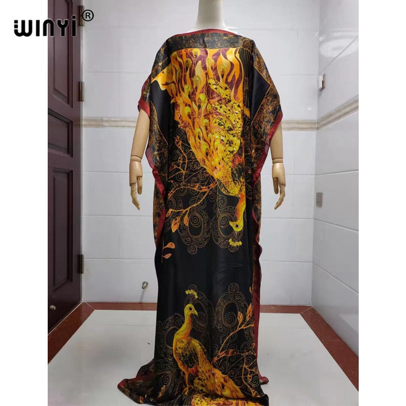 women Print Bohemia Hijab Loose Elegant Muslim Abaya dress Sexy Lady Party maxi