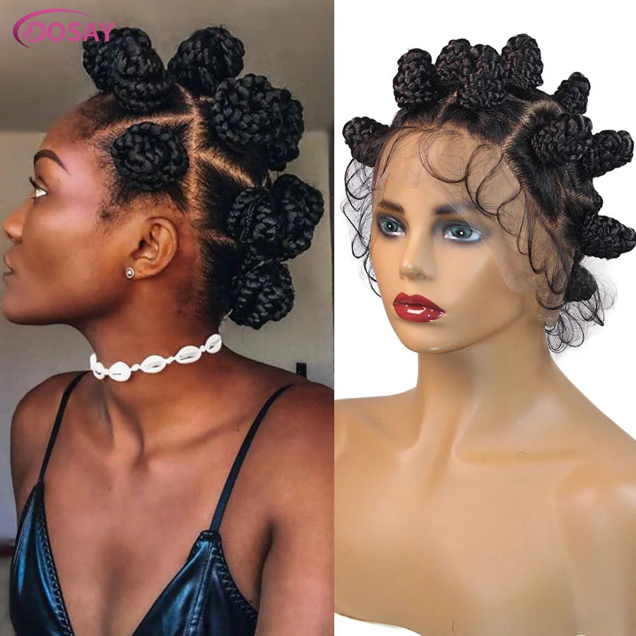 Cornrow Bantu Knots Braided Wigs Full Lace Women African Twist Buns Knotless Braids