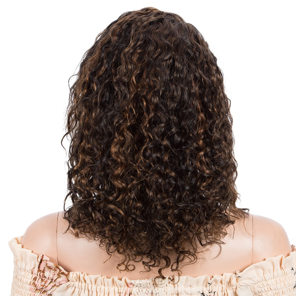 Sleek Curly Human Hair Wig For Women Brown Highlights Lace Wig Remy Brazilian Hair Wigs 13X1 Water Wave Woman T Part Lace Wigs