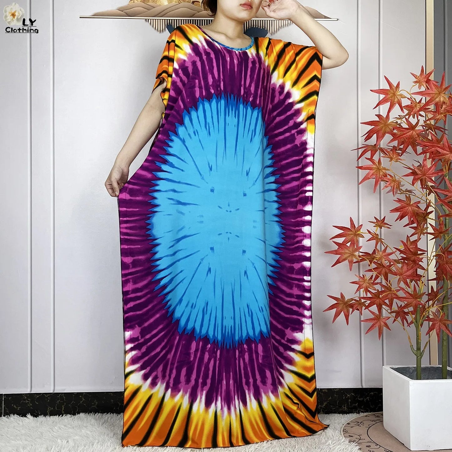 Women Short Sleeve Cotton Loose Femme Robe Dresses With Big Scarf