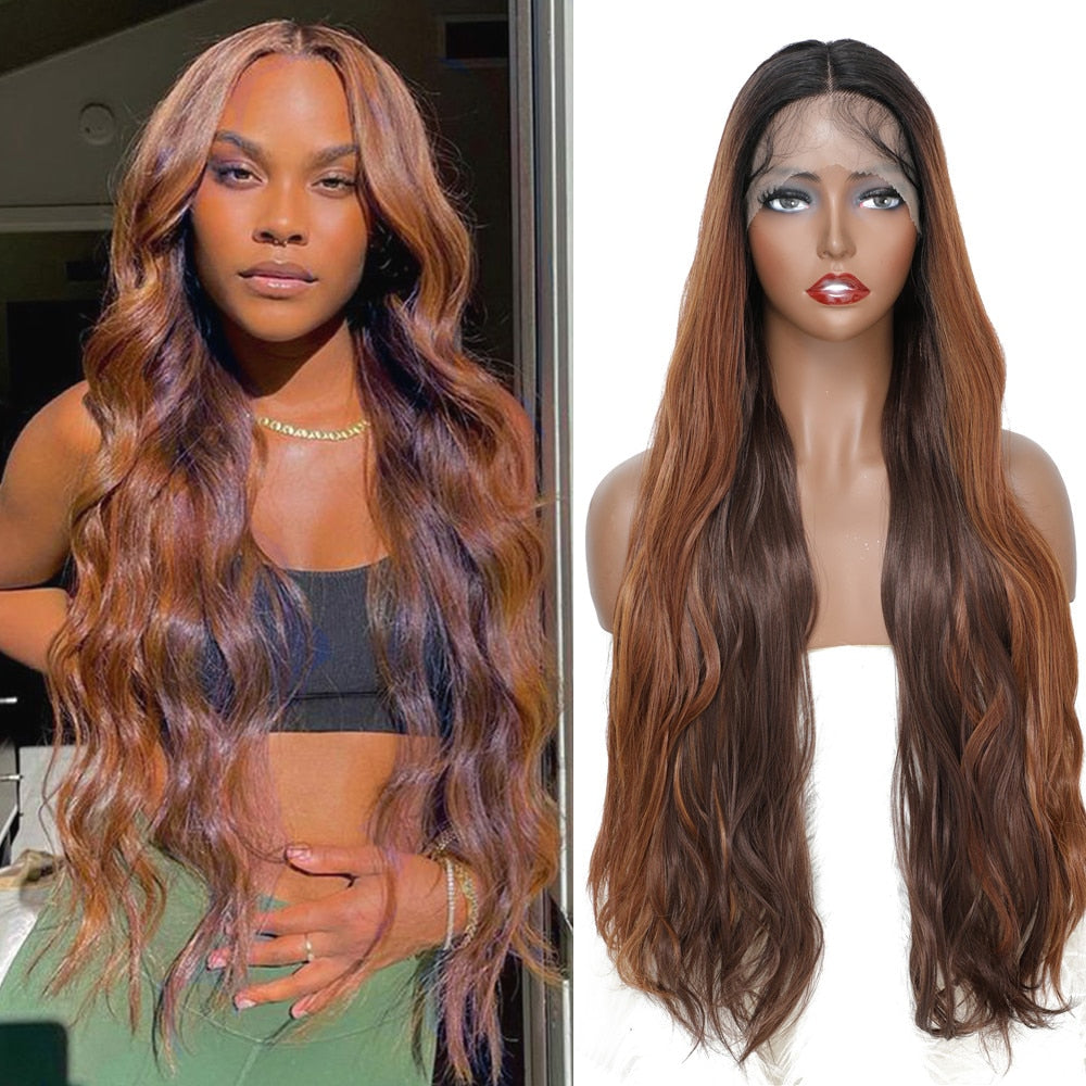 Synthetic Lace Front Wig with Baby Hair 18 Inch Medium Body Wavy