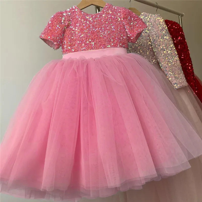 Princess Dress Sequin Lace Tulle Wedding Party Tutu Fluffy Gown Children Kids Evening Formal Pageant
