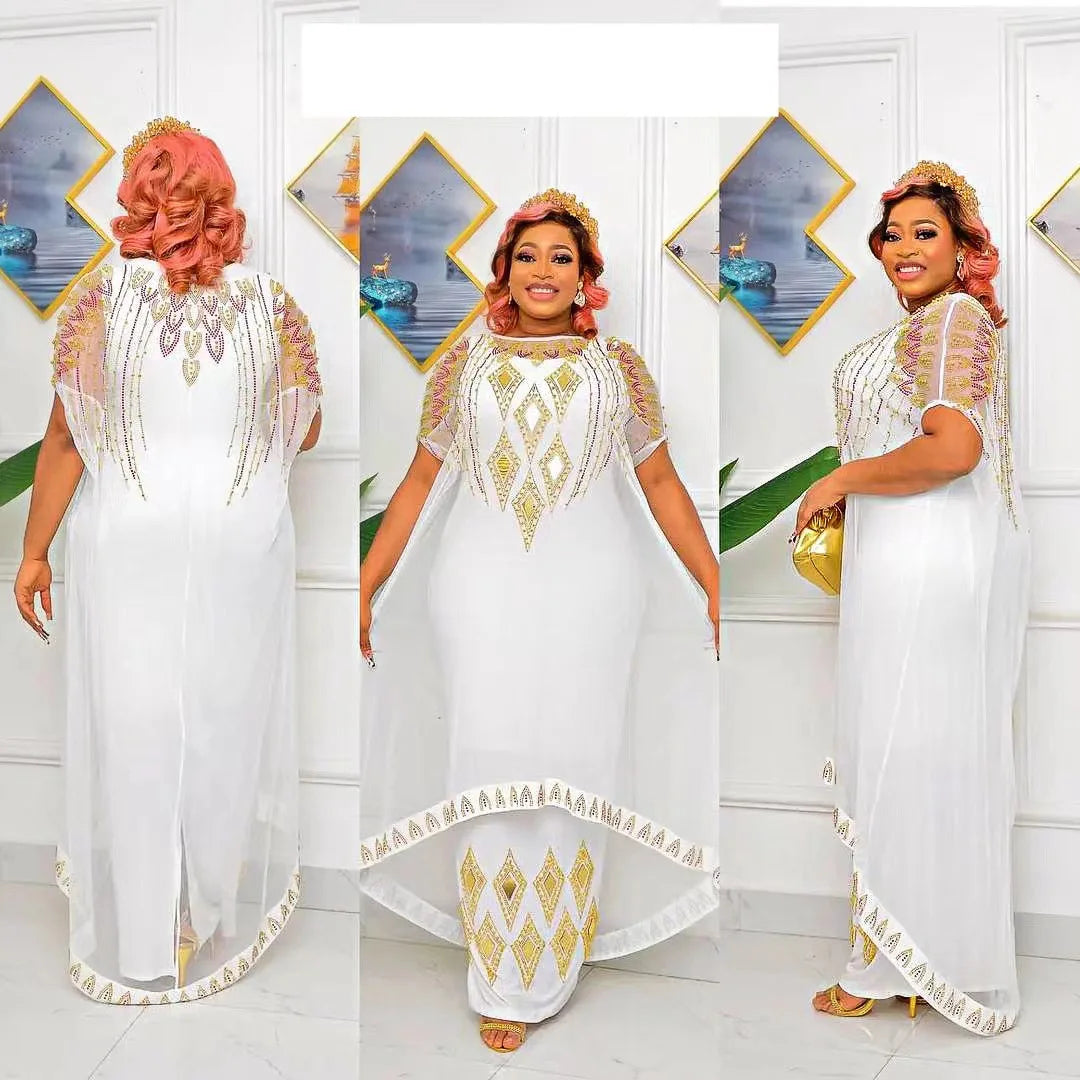 Two-Piece Dresses Women Mesh Caftan Abaya Robe Clothes