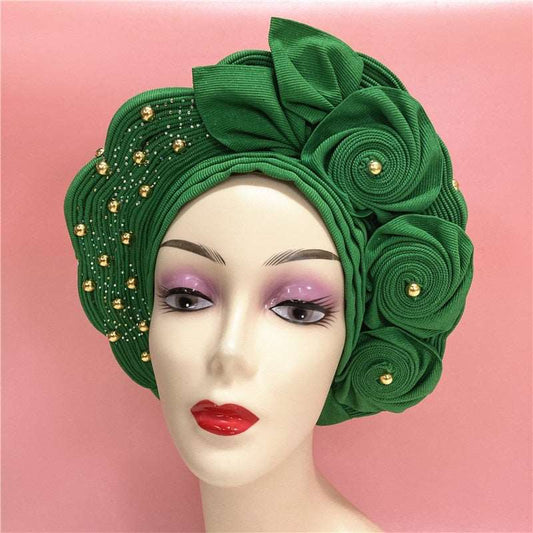 African headtie nigerian gele headties with beads and stones women head wrap sewing fabric for party 1set