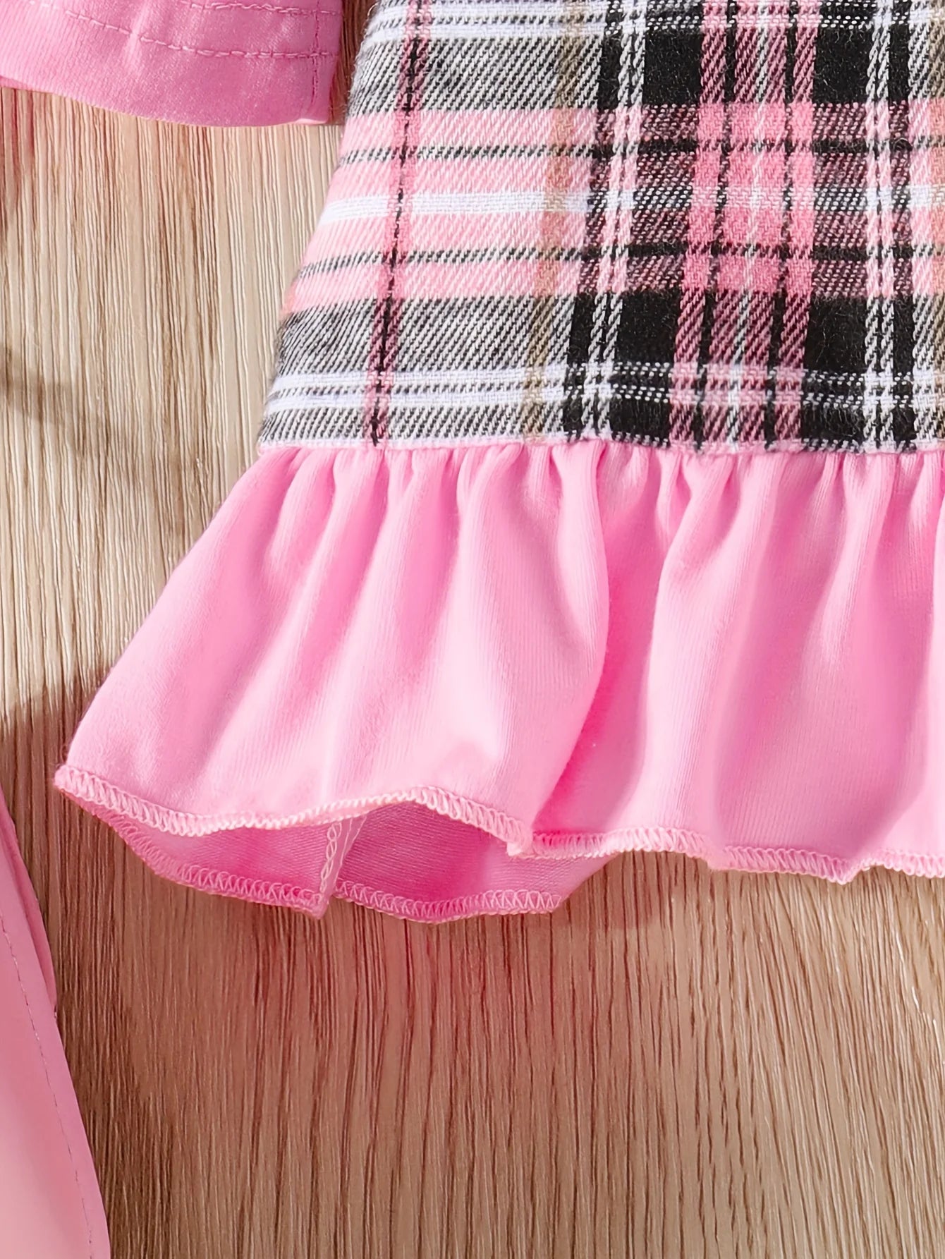 Spring and Autumn Plaid Baby Girl Long Sleeve Dress 2pcs