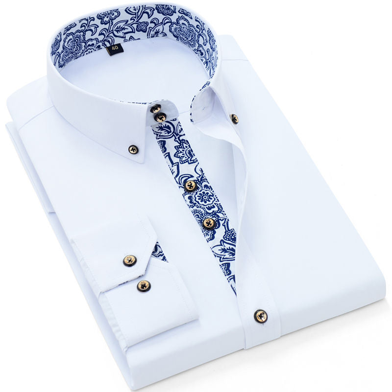 Blue Shirt Men Long Sleeve Slim Fit Dress Shirts Solid Color