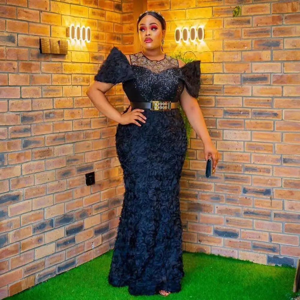 woman Mesh dress rhinestone sequin belt elegant evening gown