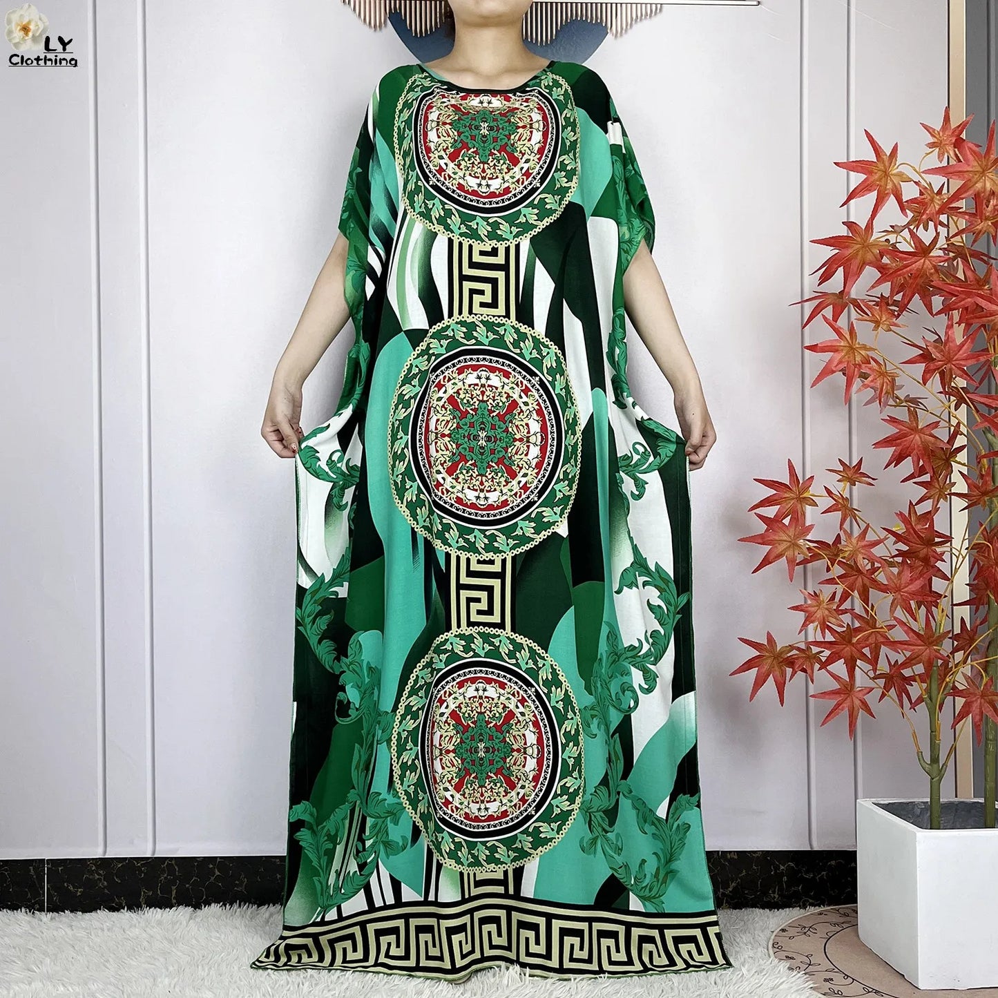 Women Short Sleeve Cotton Loose Femme Robe Dresses With Big Scarf