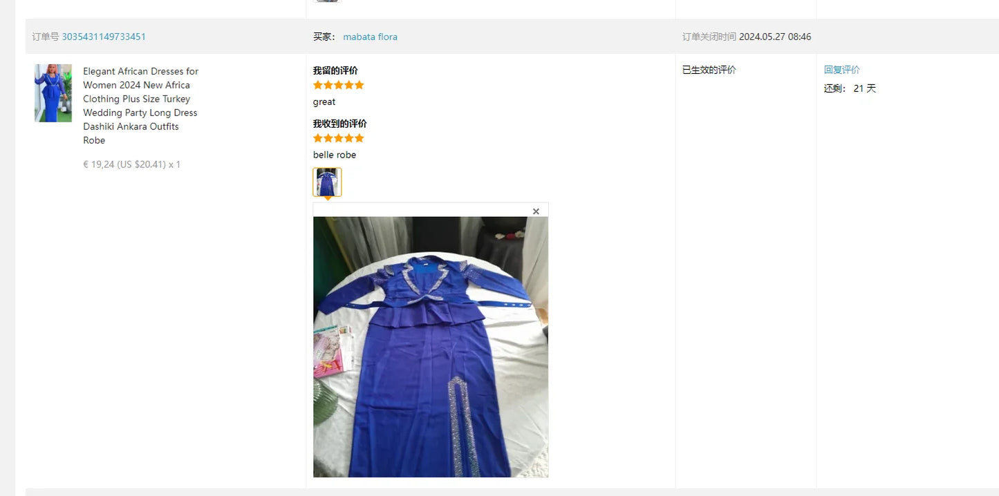 Elegant African Dresses for Women 2024 New Africa Clothing Plus Size Turkey Wedding Party Long Dress Dashiki Ankara Outfits Robe