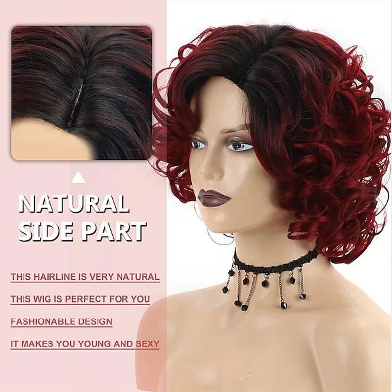 Short Burgundy Curly Wigs for Women