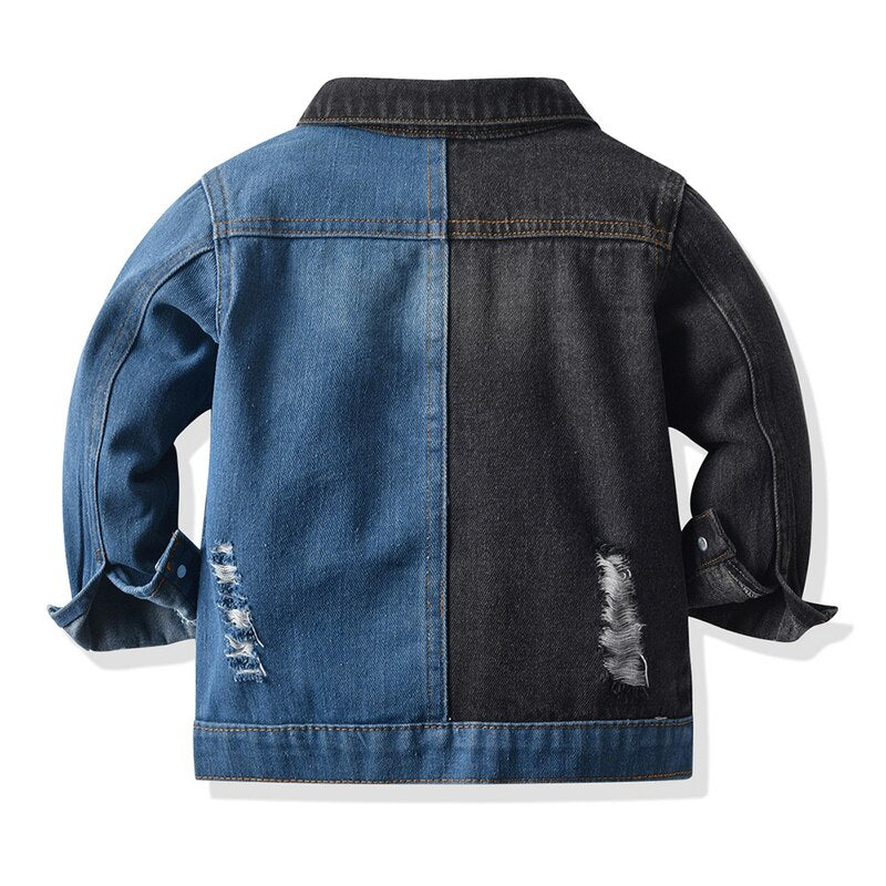 Spring And Autumn Fashion Patchwork Unisex Denim Coat Long-Sleeved Hole Children Outerwear