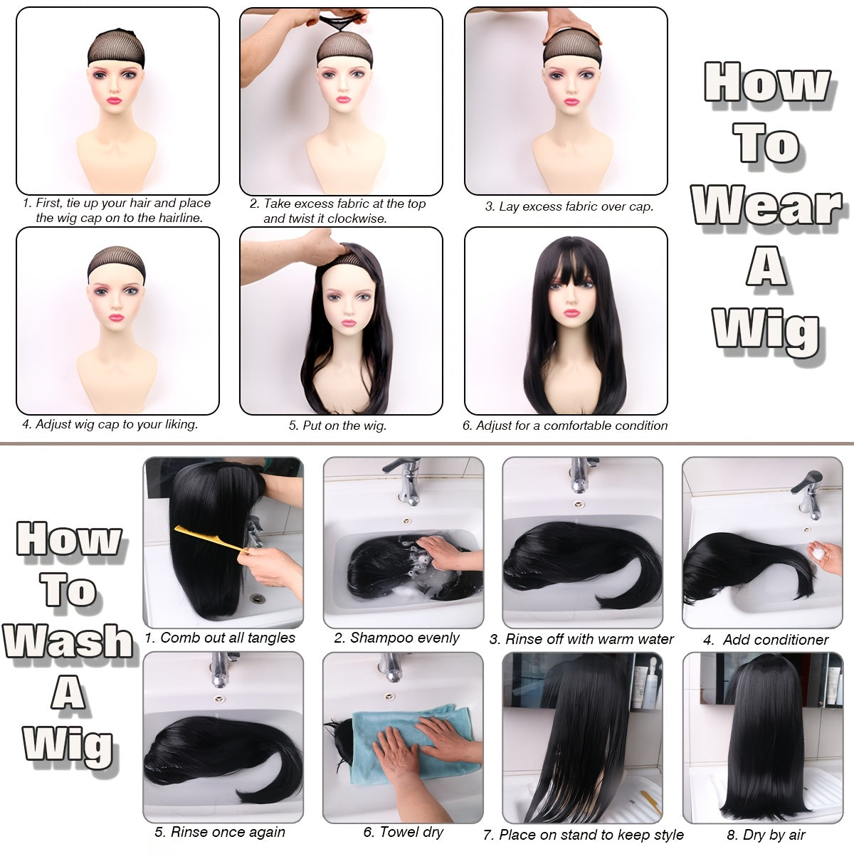 Black Straight Bob Wig with Bangs