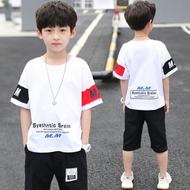 Summer Boys Clothes Sets T-Shirt + Pants Hip Hop Set Streetwear Baby Kids Tracksuit Children Clothing Suits 4 6 8 10 12 Years
