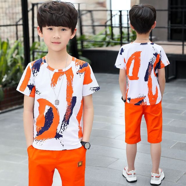 Summer Boys Clothes Sets T-Shirt + Pants Hip Hop Set Streetwear Baby Kids Tracksuit Children Clothing Suits 4 6 8 10 12 Years