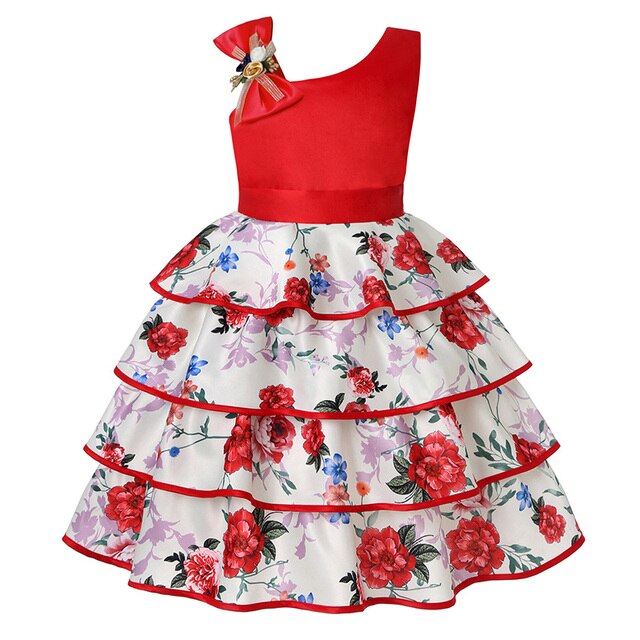 Summer Kids Flower Dresses for Girls Christmas Children Clothing Dress Princess Brithday Wedding Party Baby Girl Dress With Bow