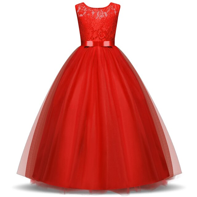 Teenage Girls Dress Summer Children's Clothing Party Elegant Princess Long Tulle Baby Girls Kids Lace Wedding Ceremony Dresses
