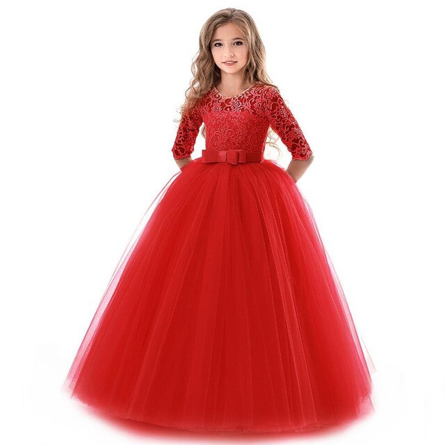Teenage Girls Dress Summer Children's Clothing Party Elegant Princess Long Tulle Baby Girls Kids Lace Wedding Ceremony Dresses