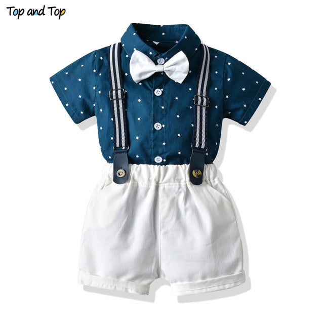 Top and Top Baby Boy Clothing Sets Infants Newborn Boy Clothes Shorts Sleeve Tops+Overalls 2PCS Outfits Summer Bebes Clothing