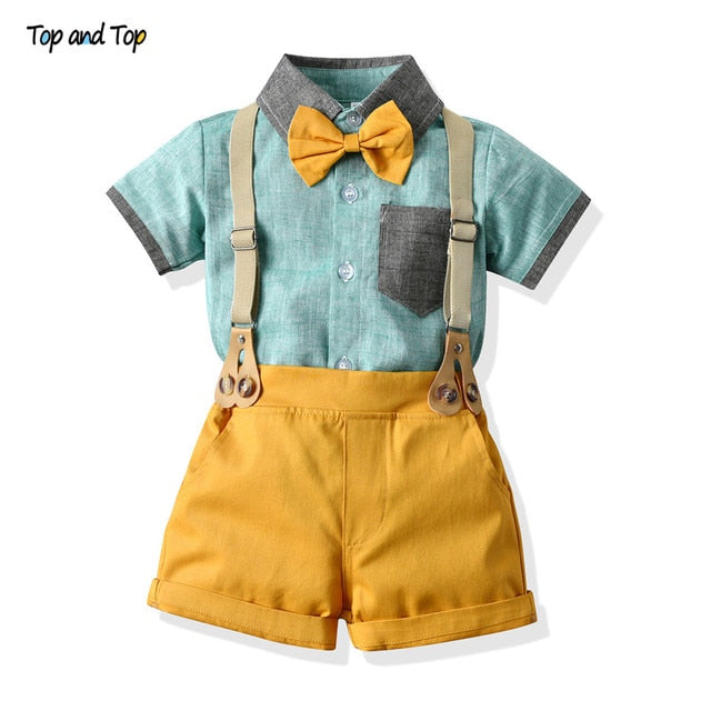 Top and Top Baby Boy Clothing Sets Infants Newborn Boy Clothes Shorts Sleeve Tops+Overalls 2PCS Outfits Summer Bebes Clothing