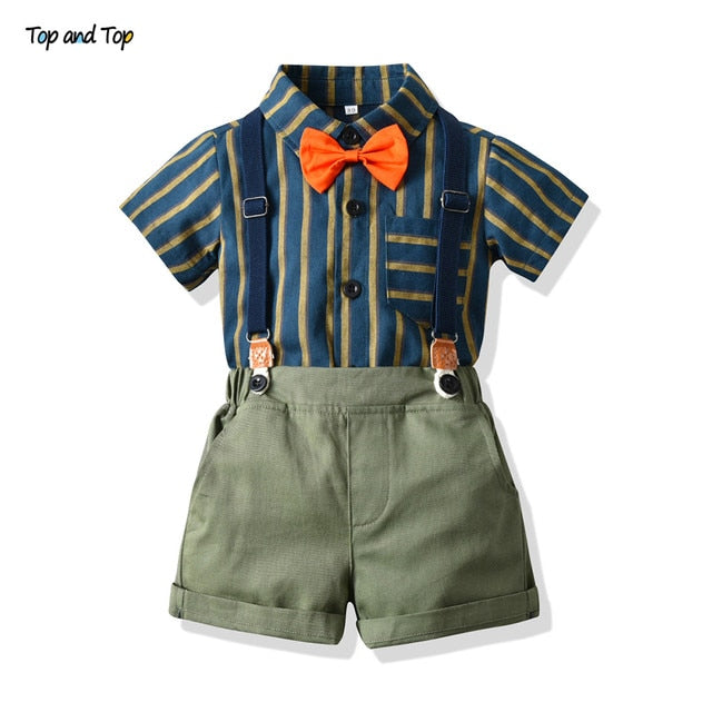 Top and Top Baby Boy Clothing Sets Infants Newborn Boy Clothes Shorts Sleeve Tops+Overalls 2PCS Outfits Summer Bebes Clothing