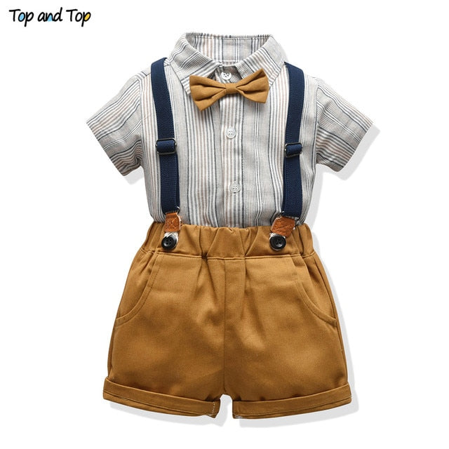 Top and Top Baby Boy Clothing Sets Infants Newborn Boy Clothes Shorts Sleeve Tops+Overalls 2PCS Outfits Summer Bebes Clothing