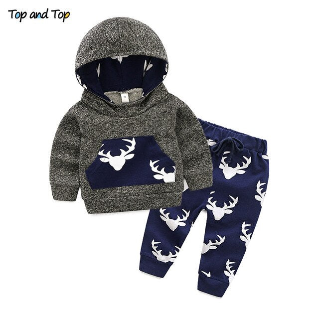 Top and Top Fashion Cute Infant Newborn Baby Girl Clothes Hooded Sweatshirt Striped Pants 2pcs Outfit Cotton Baby Tracksuit Set