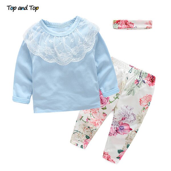Top and Top Fashion Cute Toddler Girls Clothing Set Short Sleeve T-shirt+Trousers+Headband Baby Girl Summer Clothes