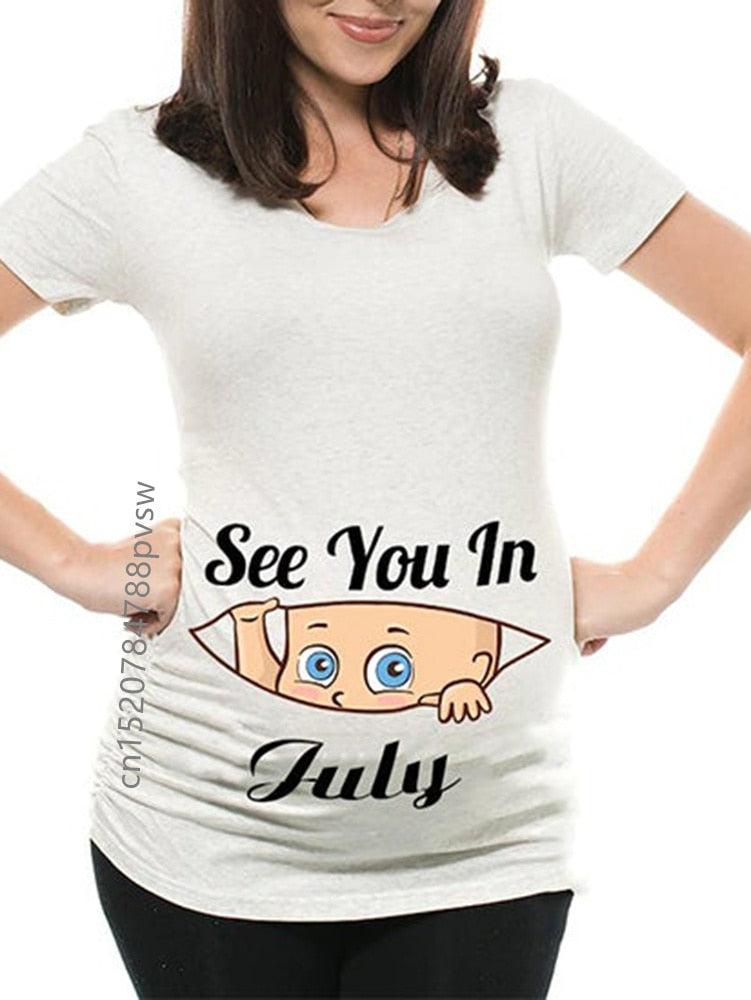 Funny See You In January-December Women Pregnant T Shirt Female Maternity Pregnancy Announcement New Mom Cloth