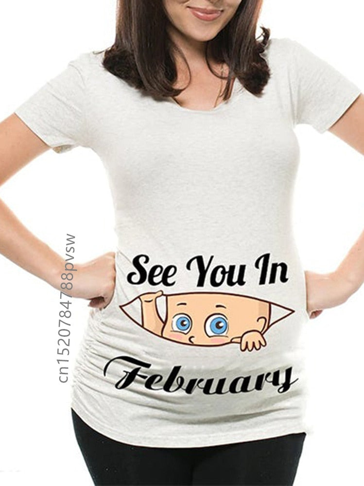 Funny See You In January-December Women Pregnant T Shirt Female Maternity Pregnancy Announcement New Mom Cloth