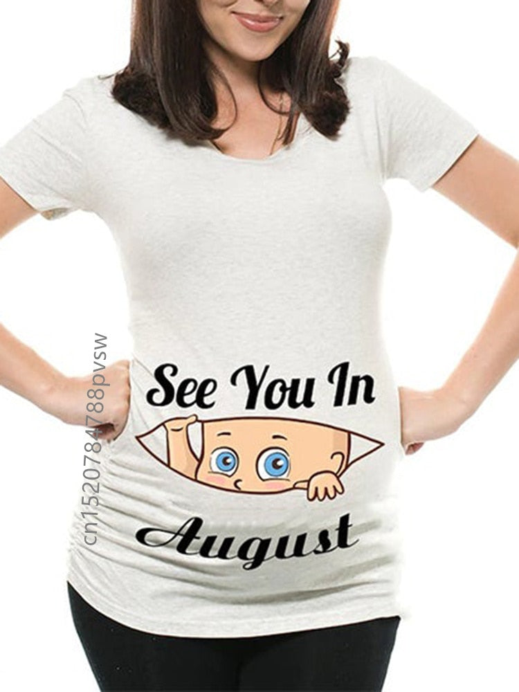 Funny See You In January-December Women Pregnant T Shirt Female Maternity Pregnancy Announcement New Mom Cloth